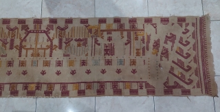 Rare white ship palepai ceremonial cloth Lampung possibly Kalianda or kota agung district south Sumatra, good condition with holes and tear as fair condition for an old textile, 19 - 20th century  ...