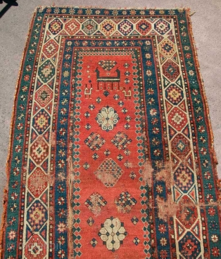 Moghan Rug, early 19th century. Areas of loss and wear, but beautiful early example restored or left as is. 7'11" x 3'5".           