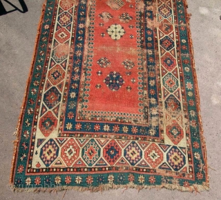 Moghan Rug, early 19th century. Areas of loss and wear, but beautiful early example restored or left as is. 7'11" x 3'5".           