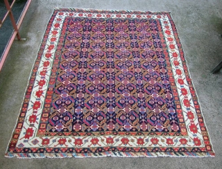 Early Afshar Rug, 1st half 19th century, SW Persia. Handspun cotton and wool wefting. Superb natural colors with varying shades of greens and blues. A few minor restorations done very well. 6'3"  ...
