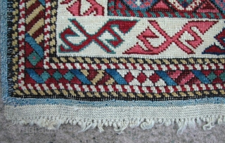 Beautiful Leshgi Rug, 3rd Qt. 19th century. Nice large format, 6'9" x 4' 0". Some small reweaves to corroded browns, otherwise excellent condition with original sides and ends. All natural dyes.  