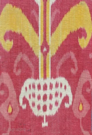 Very nice 19th century Central Asian Ikat panel.  Good size and showing the full totemic tree-like image as one design segment.  Side selvedges are intact.  The size is 12x  ...