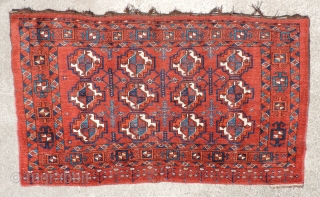 Large Middle Amu Daria region juval.  19th century.  In very good condition and complete except for its back, this piece has good dyes and wool with a supple, meaty handle.  ...