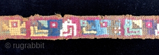 Pre-Columbian Pile Strip with alternating Feline and Raptor Profile Heads as decoration.
Peru, Wari Culture. 500 – 800 A.D.  The two most potent animal spirits for the Andean people decorate this hard  ...