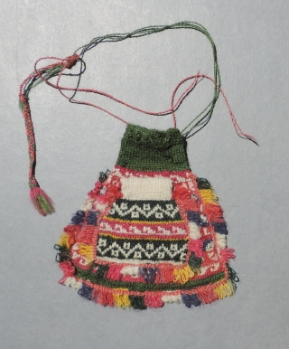 Fine little 19th century knit coin purse from Bolivia - for the knitter in your family.  All natural colors. Made with a secondary external pocket that can only be accessed from  ...