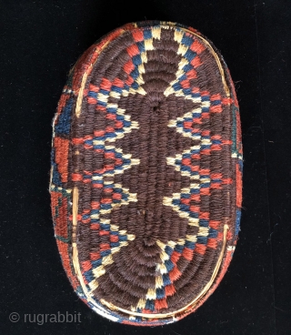  South Persian wool wrapped basket.  19th century. Very good example with all natural dyes.  Size: 10 x 6.5 x 4 inches.  Contents not included.     