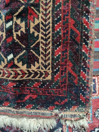 Baluch balisht.  Very saturated colors and great wools.  Condition is a bit rough on the edges, but otherwise has good pile.

See https://photos.app.goo.gl/uL6epPzjVU3tiWPr8 for higher resolution photos.     