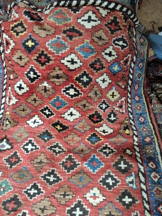Kurd, North West Persian runner, circa 1900 in good condition.  Rug has 
mostly full pile, with a few areas of oxidized brown/black showing exposed 
knot loops (not all darker colors have  ...