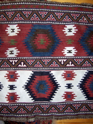 Mafrash side panel.  Classic design with all natural dyes and cotton for the whites.  Good overall condition with slight areas of wear and a few repairs (see last photo)  