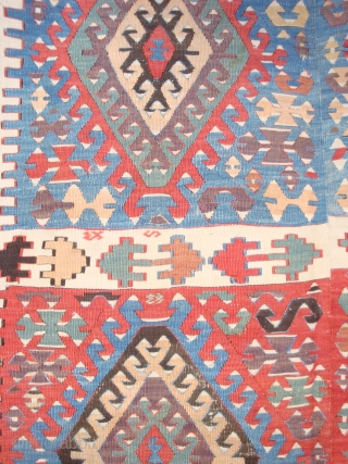 Antique Anatolian kilim fragment, 5'4" x 10'3". Reduced across the top of the field. An unusual 19th century weaving in excellent condition. --Please inquire johnbatki@gmail.com        