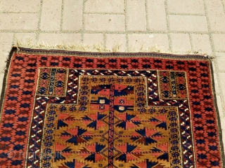 Camel ground Baluch Prayer Rug with silk highlights and beautiful border,soft shiny wool,all natural colors,very fine weave,kilim endings,all original without any work done.Size 4'4"*2'11".E.mail for more info and pics.    
