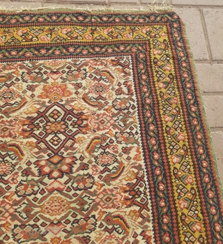 Super Finely woven Senneh Kilim with great colors,All wool.Without any repair work done.Size 6'4*4'3".E.mail for more info and pics.              