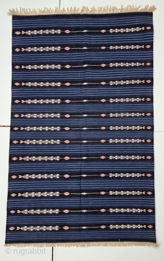 An Rare And Unique Jail Dhurrie, Indigo Blue and Light Blue with White Minaras striped Dhurrie , Hand Spun Cotton From Bikaner ,Rajasthan , India. India.

These Kinds Of Jail Dhurrie’s Were Made  ...
