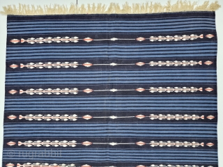An Rare And Unique Jail Dhurrie, Indigo Blue and Light Blue with White Minaras striped Dhurrie , Hand Spun Cotton From Bikaner ,Rajasthan , India. India.

These Kinds Of Jail Dhurrie’s Were Made  ...