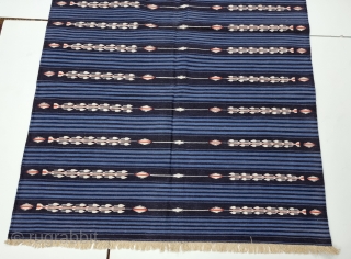 An Rare And Unique Jail Dhurrie, Indigo Blue and Light Blue with White Minaras striped Dhurrie , Hand Spun Cotton From Bikaner ,Rajasthan , India. India.

These Kinds Of Jail Dhurrie’s Were Made  ...