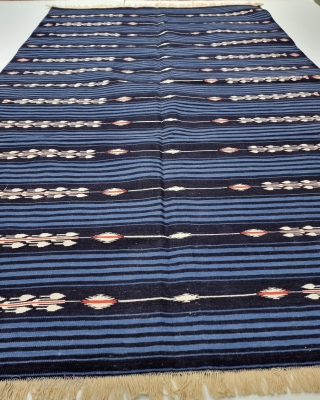 An Rare And Unique Jail Dhurrie, Indigo Blue and Light Blue with White Minaras striped Dhurrie , Hand Spun Cotton From Bikaner ,Rajasthan , India. India.

These Kinds Of Jail Dhurrie’s Were Made  ...