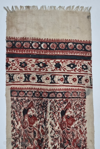 Ceremonial "Maa" Textiles Depicting Celestial Musicians, Hand Block-Printed on thick Cotton, Made in Indonesia for the Local Market.
Exported to the South-East Asian Market.
Toraja people (Sulawesi, Indonesia).

C.1900-1925.
Its size is 34cmX205cm (20230218_142943).
      