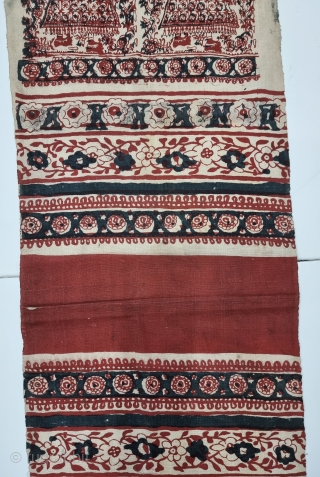 Ceremonial "Maa" Textiles Depicting Celestial Musicians, Hand Block-Printed on thick Cotton, Made in Indonesia for the Local Market.
Exported to the South-East Asian Market.
Toraja people (Sulawesi, Indonesia).

C.1900-1925.
Its size is 34cmX205cm (20230218_142943).
      