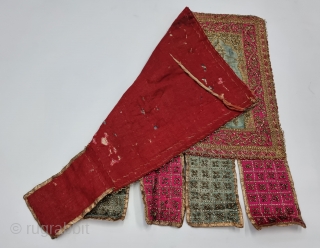 Ceremonial Temple Hanging Pichwai Toran (Wall Decoration) From Northern India. India. Real Zari Zardozi Embroidery on Silk With real Zari Gota work Fringed. Showing Krishna ,Kalap Virishak (Tree) with Peacock.

C.1900.

Its size is  ...