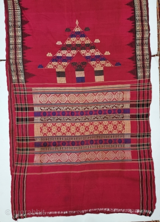 Sari( Devadasi Sari  or Viman Kusumi Sari ) From Orissa,Orissa is an eastern state of India,on the Bay of Bengal. Sari of red cotton bordered by black stripes, the plain weave  ...