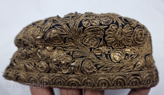 Parsi Topi (Hat) Zardozi Embroidered on Silk, With Real Silver Thread with Gold Polish, From Surat Gujarat India.
India. India.

Early19th Century (20230513_155042).            