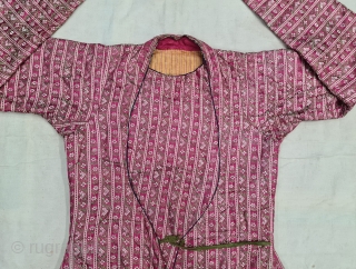 Very Fine Quality Mashru Weaving Angarkha Costume , Silk Weaving on Silk with  Silk Laylin with Cotton Filling inside. From Mandvi-Kutch, Gujarat, India. India.
late 19th century. 
Its size is W-60cm, L-135cm,S-17cmX70cm(20220704_154209).
 