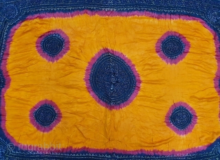 Ceremonial Tie and Dye Odhani known as Kumbhi, Natural Color Tie and Dye Work on the Gajji-Silk From Kutch Region of Gujarat, India. Early 20th Century. Its size is 145cmX155cm. This were  ...