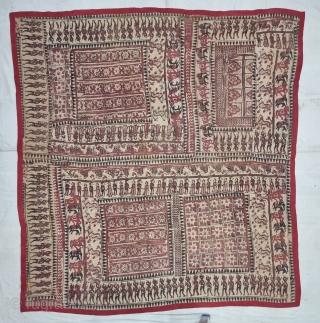 An Kalamkari And Block Print And Hand-Drawn, Mordant- And Resist-Dyed Khadi Cotton, From Gujarat Region of North-West India. India. Exported to the South-East-Asian Markets. 

c.1875-1900. 

Its size is 173cmX190cm(20220725_105706).    