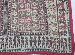 An Kalamkari And Block Print And Hand-Drawn, Mordant- And Resist-Dyed Khadi Cotton, From Gujarat Region of North-West India. India. Exported to the South-East-Asian Markets. 

c.1875-1900. 

Its size is 173cmX190cm(20220725_105706).    