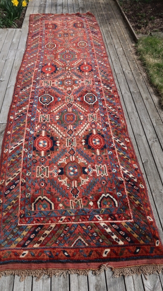 From Sonny Berntssons collection:
No 519 NV Persia Soudj Bulach circa 1880
107 x 365 cm, soft wool circa 10 cm
Repaired in one short end as can seen on photo
The rest is in mint  ...