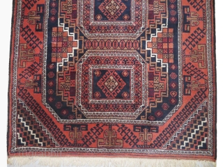 Belutch  old, 90 x 158 cm, carpet ID: NEM-5
The knots, the warp and the weft threads are wool. The selvages are woven on two lines with goat hair, thick pile in  ...