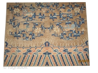 

Ningxia Chinese lion-dogs rug, knotted circa 1880 antique, collectors item, 244 x 154 cm, ID: K-4673
The knots are hand spun wool, the background color is gold, the pile of oxidized places is  ...