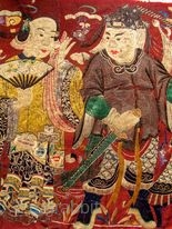 Chinese Opera Banner, silk embroidery on cotton, Qing dynasty, 285 x 73cm (29 x114 inches. Send email to request big images: dennisdodds@juno.com           