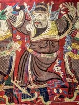 Chinese Opera Banner, silk embroidery on cotton, Qing dynasty, 285 x 73cm (29 x114 inches. Send email to request big images: dennisdodds@juno.com           