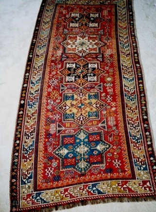 AAkstafa, earlier than most, outstanding color and design; mid-19c or before. About 5 x10 feet ( 152 x305 cm)              