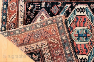 Great tribal character in this unusual Kurdish rug from the Transcaucasus with a Lenkoran-inspired pattern, last quarter 19c. Note the diverse range of village people and assorted creatures of many types. Long  ...