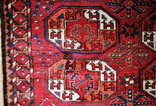 Outstanding true Ersari carpet, about 6 x10 feet, ca. 1860,very good pile, a couple of small restored areas about 5 sq inches seen in photos, minor insect nibbles, original selvages and flat  ...