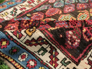 Colorfull & happy Caucasian. IMO Karabagh, late 19th. century, good overall condition, meaty pile, some small old restorations, wool on wool, ca. 218 x 114 cm. You may inquire directly to: finkmarcel.99@gmail.com 