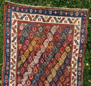 Colorfull & happy Caucasian. IMO Karabagh, late 19th. century, good overall condition, meaty pile, some small old restorations, wool on wool, ca. 218 x 114 cm. You may inquire directly to: finkmarcel.99@gmail.com 