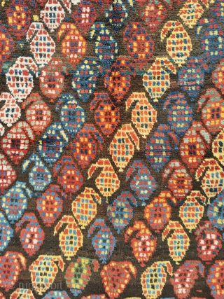 Colorfull & happy Caucasian. IMO Karabagh, late 19th. century, good overall condition, meaty pile, some small old restorations, wool on wool, ca. 218 x 114 cm. You may inquire directly to: finkmarcel.99@gmail.com 