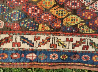 Colorfull & happy Caucasian. IMO Karabagh, late 19th. century, good overall condition, meaty pile, some small old restorations, wool on wool, ca. 218 x 114 cm. You may inquire directly to: finkmarcel.99@gmail.com 