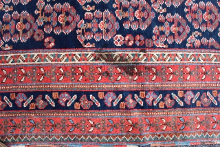 Afshar Neriz Main Rug 4'9" x 9'6". Third to fourth quarter Nineteenth Century. There is a sewn tear on one kilim end. There is one fold wear. There is one old stain.  ...