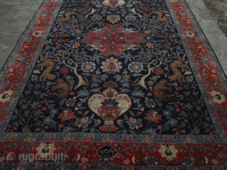 Oriental persian carpet with a date in Egira upon one end (1321 Egrira Moon=1904 Gregorian Soon). In very good condition for the age. Woll welvelty and beautiful
natural dyes for this Khoy-Tebris antique.
More  ...