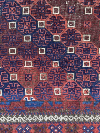 Baluch Rug with graphic diagonal pattern, nice wonky main border with an S inner  - 43" x 61" - 110 x 156 cm         
