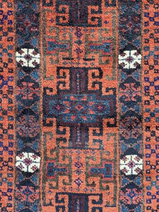 Beautiful Baluch Balisht with powerful design and lovely saturated colors complete with original kilim back - see close up images for more accurate colors or better yet ask me to email them  ...