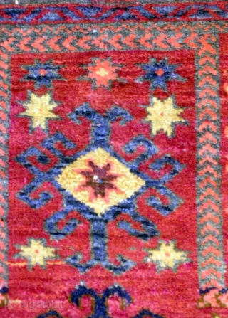 Baluch (Mushwani) prayer rug, 31 X 50".  Excellent condition; uniform high pile, just slight fraying of selvages, 1 inch of kilim remains on top and bottom.  Contains a tip-faded olive  ...