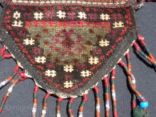 Pair of Baluch camel knee covers or "dizlik".  7 X 8" exclusive of tassels.  Good condition, even pile, tassels intact and decorated with shells and beads.  No holes or  ...