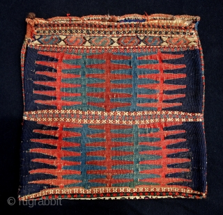 Jaff Kurdish saddlebag, 21 X 22 ".  Old Jaff weaving; unlike the numerous Jaff bags on the market, this one appears to be a generation older (pre-1900?).  The field design  ...