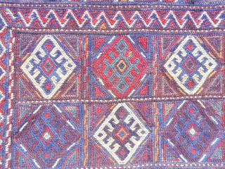 Kurdish (Khorassan Kurds) flatwoven salt bag, 14 X 19".  Mint condition, good dyes.  Reverse side with 2 rows of multi-colored animals.          