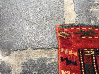 Turkmen chuval late 19th century with very nice colors yellow,green and blue.
excellent condition only very small old repair in the corner.
size 120x76 cm          